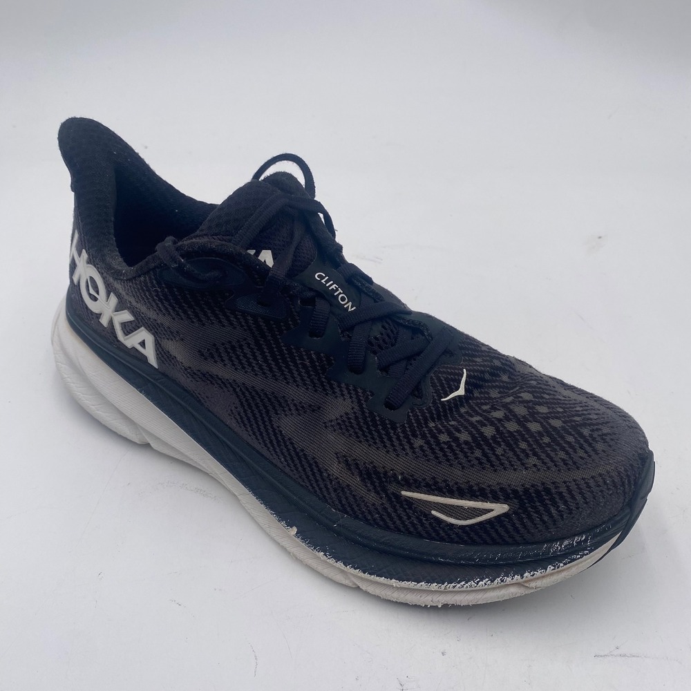 Hoka One One Clifton 9 Running Shoes Mens 8D Black White 1127895 BWHT Sneakers